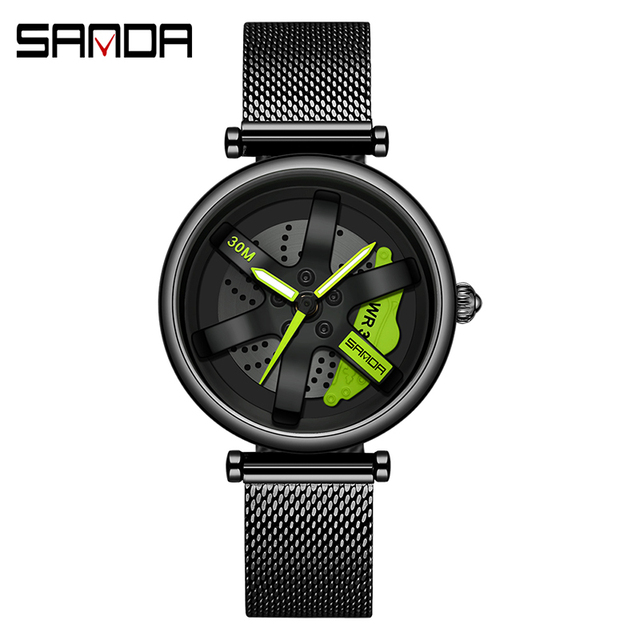 SANDA New Fashion Rotate Wheel Pattern Women's Watch Stainless Steel Waterproof Quartz Watch for Women Luxury Relogio Feminino