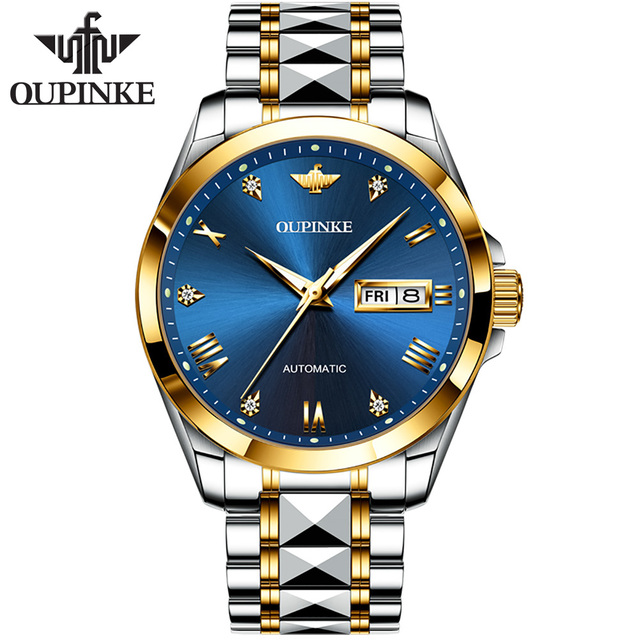 OUPINKE Swiss sumptuous automatic watch business sapphire crystal mechanical tungsten steel luminous wristwatch men