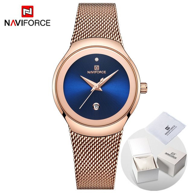 NAVIFORCE Luxury Women's Watches, Luxury Ladies Stainless Steel Watches Water Resistant Casual Rose Gold Quartz Band Watches