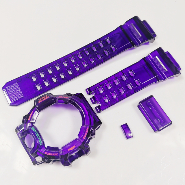 Black Purple GW9400 Silicone Rubber Watch Band and Bezel Transparent Watchband Cover with Tools Wholesale Dropshipping