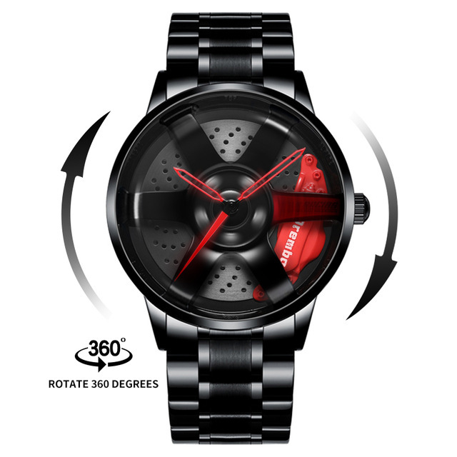 3D Spinning Unique Model Rim Watch Hub Custom Design Sports Car Frame Watch Waterproof Creative Men's Watch Wheel Wristwatch Clock