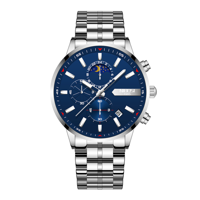 NIBOSI 2021 - Blue Men's Watch, Luxury Sports Chronograph, Quartz, Water Resistant