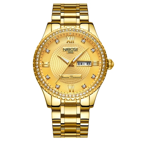 NIBOSI - Women's Gold Watch, Innovative Steel Band, Water Resistant, Female, 2020