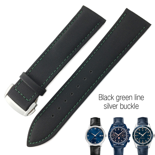 20mm 22mm Canvas Leather Down Watch Band 19mm 21mm Replacement For Omega 300 Planet Ocean Seiko Nylon Hamilton Strap