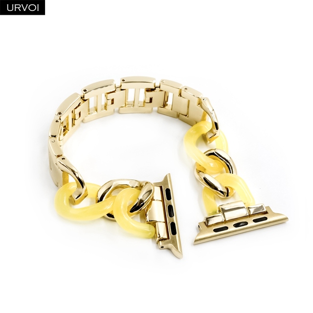 URVOI Link Bracelet for Apple Watch Series 7 6 SE 5 4 3 Band for iwatch Resin Strap Cow Boy Chain Girls Stainless Steel Bracelet