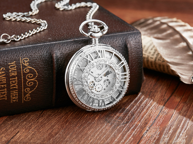 Gold Retro Hand Wind Mechanical Luxury Steampunk Pocket Watch Hollow Watches Roman Numerals Clock With Fob Chain Reloj Hombre