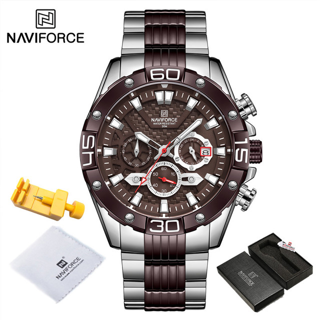 NAVIFORCE Men's Fashion Multifunction Watches Stainless Steel Sports Waterproof Wristwatch Casual Quartz Watch Relogio Masculino