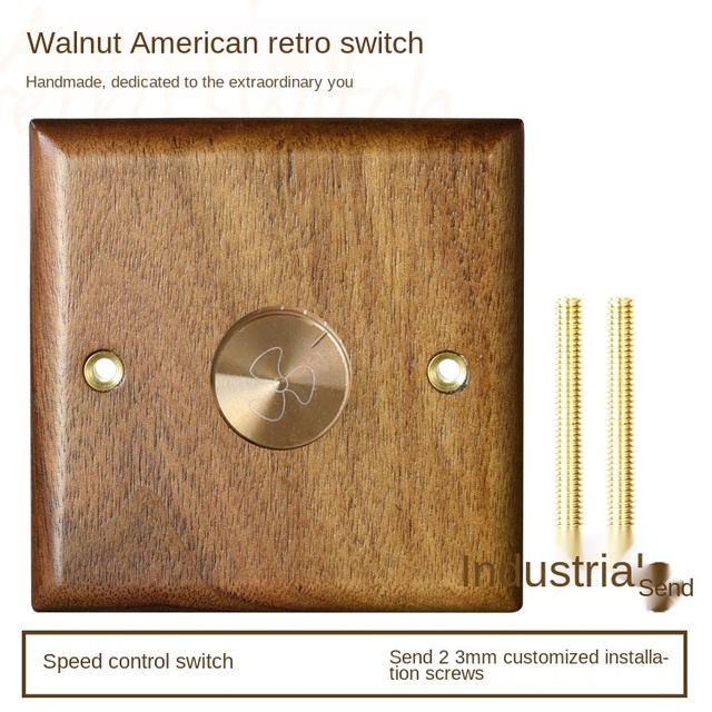 High-grade retro American industrial style light switch socket, solid wood brass toggle switch panel, antique home stay switch