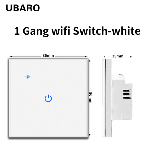 UBARO EU Standard Wifi Smart Drawer Touch Switch Luxury Glass Switch Panel Button App Control Voice Alexa Google Home 1 Gang 2 Way