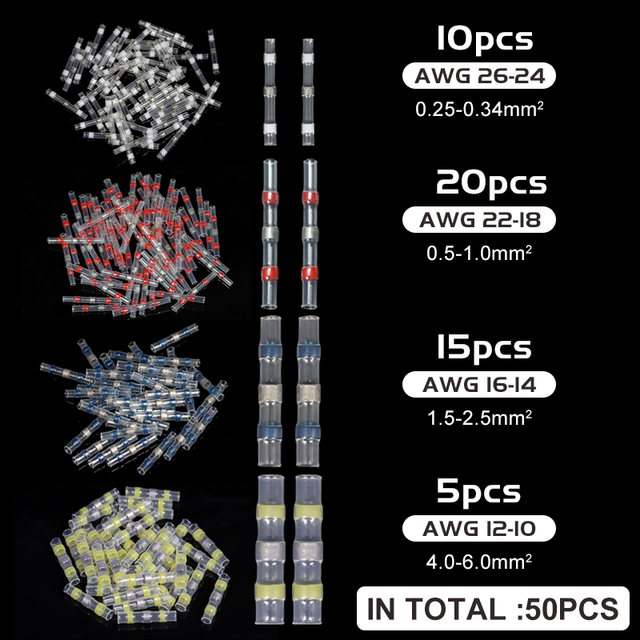 10-50pcs Insulator Welding Wire Connectors - Heat Shrink Welding Butt Connectors - Welding Connecting Kit - Marine Auto Insulated