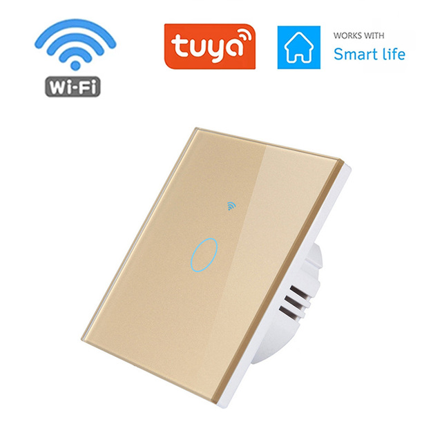 1pc Wall Touch Switch 1/2/3 Gang, EU Type WiFi Smart Glass Panel Switch Tuya App Remote Control, Work with Alexa Google Home