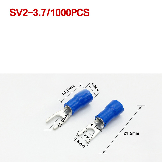 1000pcs SV 1.25 2 3.5-(3 4 5 6) Insulated Wire Terminals Electrical Lug Crimp Terminal 1.5-2.5mm-4mm 16-14 awg