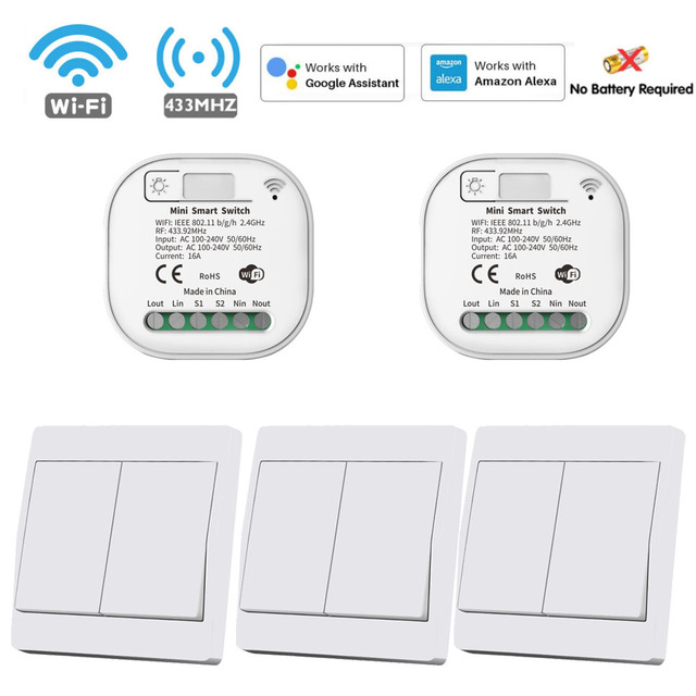 Tuya Smart WiFi and Rf Light Switch 433MHz Kinetic Wall Switch No Battery Needed Wireless Remote Control Timing 220V 16A for Alexa