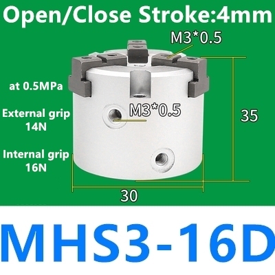 MHS2 MHS3 MHS4 Air Parallel Finger Clutch SameAsSMC Bore 16D/20D/25D/32D/40D/50D mm Double Acting MHS2-16D MHS3-16D MHS4-16D