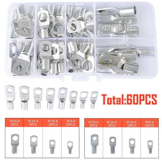 260/240/60CPS Assortment Auto Car Copper Toroidal Arm Wire Crimp Connector Bare Battery Terminal Cable Soldered Connectors Kit