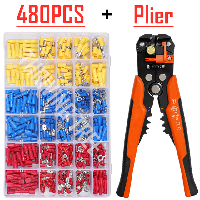 480/280pcs Insulated Cable Electrical Wire Connector Crimp Spade Butt Loop Fork Loop Lugs Rolled Terminals Assorted Kit Plier