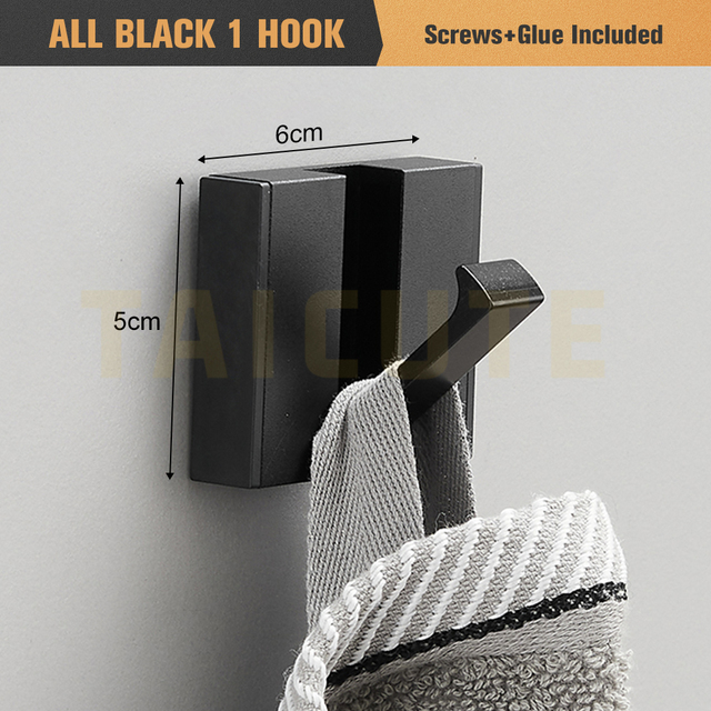 TAICUTE Folding Towel Hanger 2 Ways Fitting Wall Hooks Coat Clothes Rack for Bathroom Kitchen Bedroom Hallway, Black Gold