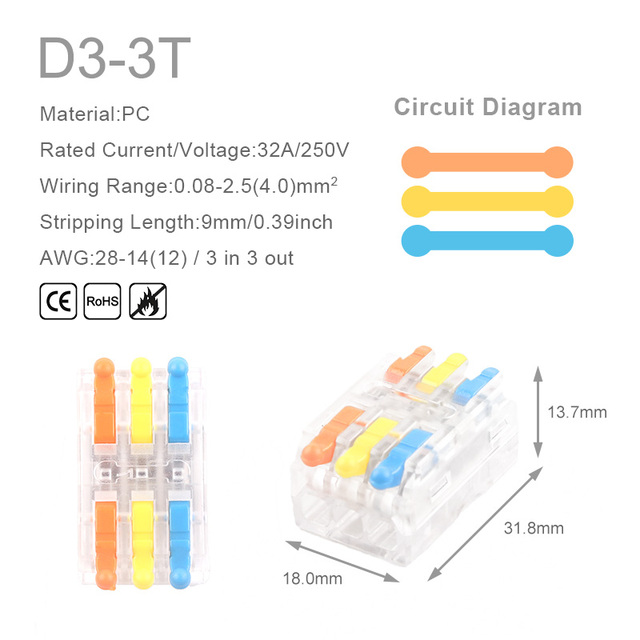 25/50/100pcs Quick Butt Wire Connector 2/3 Pin Interconnection Terminal Blocks Home Electrical Compact Connector Connectors for 28-12AWG