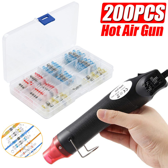 250pcs Welding Cable Wire Seal Electrical Connectors Heat Shrink Butt Terminals Crimp Terminals Waterproof Splice Kit With 300W Hot Air Gun