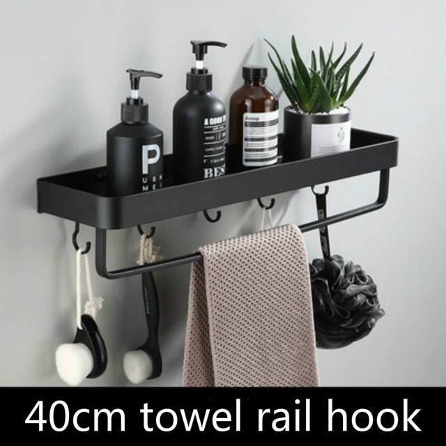 Bathroom Shelf No Drilling Organizer Shower Storage Rack Black Corner Wall Shelves Aluminum Toilet Shampoo Holder