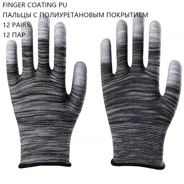 12 Pairs Anti-Static Cotton Work Gloves Thin Wear-Resistant Professional Mesh Construction Gloves PU Coated Anti-Slip Construction Gloves Woodworking Household Ladies Black