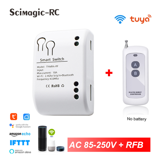 Tuya smart garage door opener wifi RF 433mhz 1ch relay module switch open/close self-timer interlock mode inqing Alexa