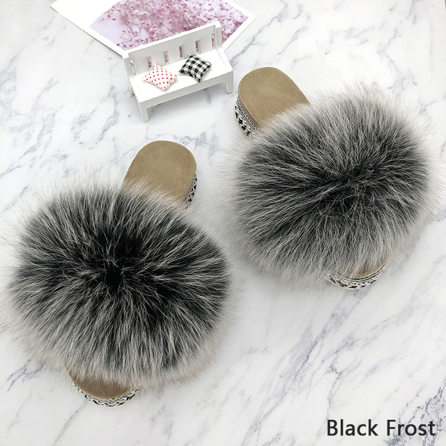 Fur Slides Summer Rivets Platform Sandals Ladies Sandals Outdoor Real Fur Ladies Heels Shoes 2021 New Fluffy Slippers Flip Flops