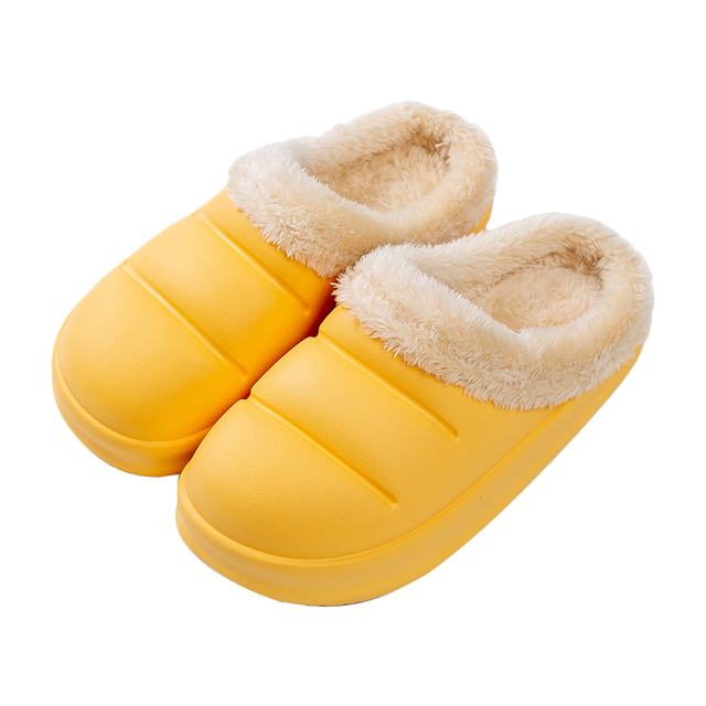 Winter Women Fur Slippers Waterproof Warm Plush Household Slides Indoor Home Thick Sole Shoes Non-slip Solid Couple Sandals