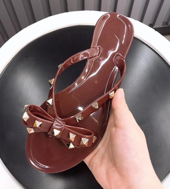 Fashion Brand Summer Flip Flops Woman Rivets Women Sandals Bow-knot Flat Slippers Girls Studded Beach Slides Jelly Shoes 35-41