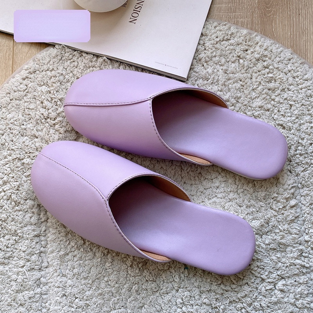 Women Indoor Leather Slippers Couples 2022 Spring Autumn New Non-slip Couples Home Casual Fashion Single Shoes Pantoufle Femme