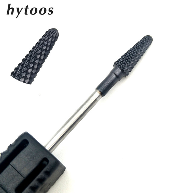 HYTOOS 1pc Tungsten Carbide Nail Drill Bit 3/32" Manicure Cutters Black Titanium Burr Nail Drill Accessories Nail Grinding Tools