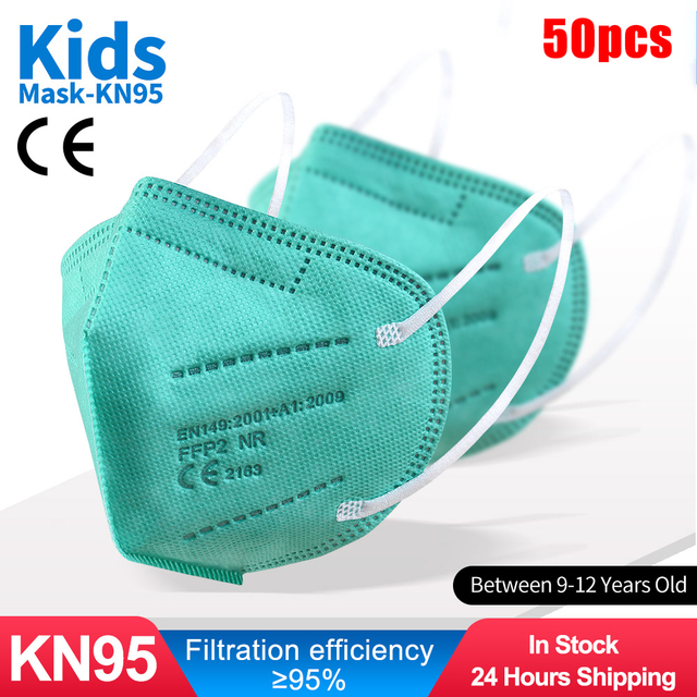 ffp2 kids mask anti-dust breathable 5 layers multicolor european specification reusable girls 9-12 years kn95 face mask