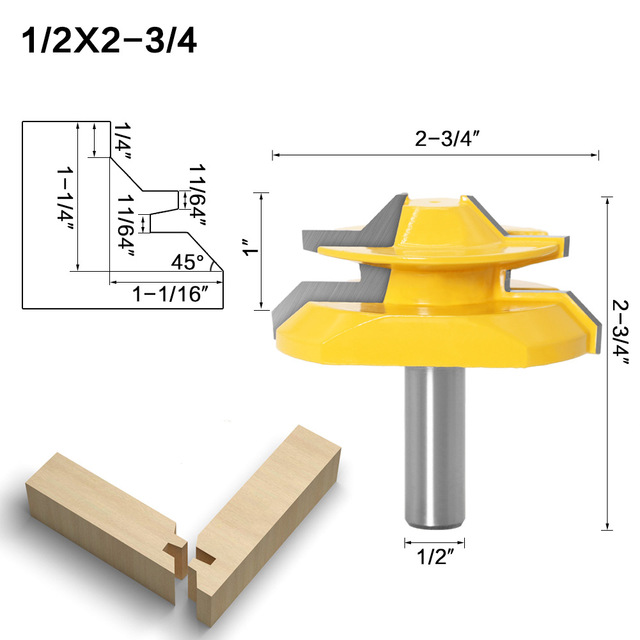 1pc Tungsten Carbide 45 Degree Lock Miter Router Bit 12mm Woodworking Tenon Milling Cutter Drill Tool Set Milling for Wood