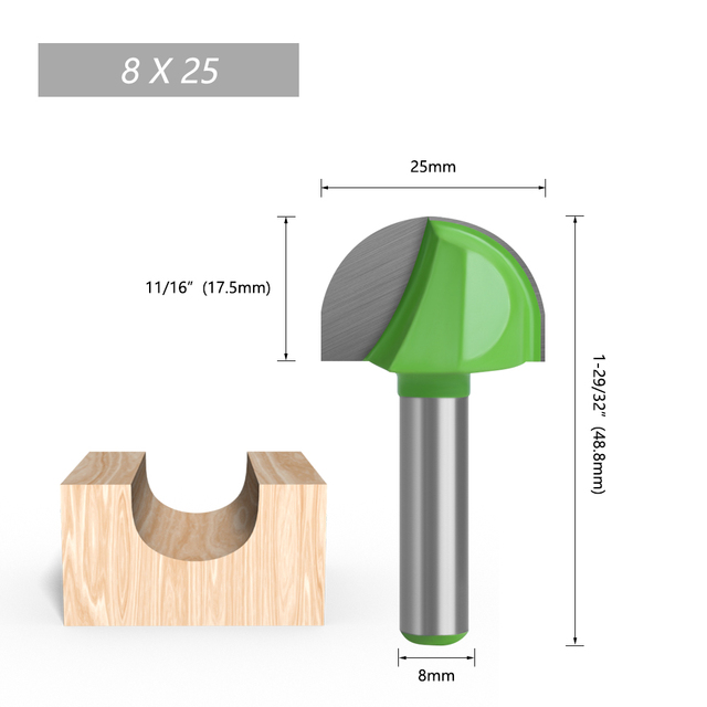 LA VIE 1pc 8mm Shank Ball Nose End Mill Round Nose Cove CNC Milling Bit Radius Core Box Solid Carbide Router Bits Tools