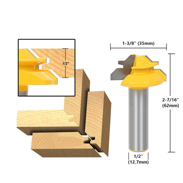 1/2 "1/4" 8 مللي متر عرقوب 45 درجة قفل ميتري راوتر بت 8*1-1/2 8*1-3/8 Tenon نهاية القاطع أدوات طحن لأعمال الخشب