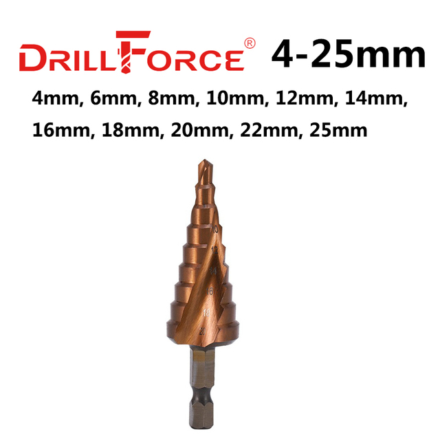 Drillforce M35 5% الكوبالت خطوة مثقاب الخشب HSSCO مخروط أداة معدنية ثقب القاطع 3-12/3-14/4-12/4-20/4-22/4-25/4-32/5-21/5-27/6-24 مللي متر