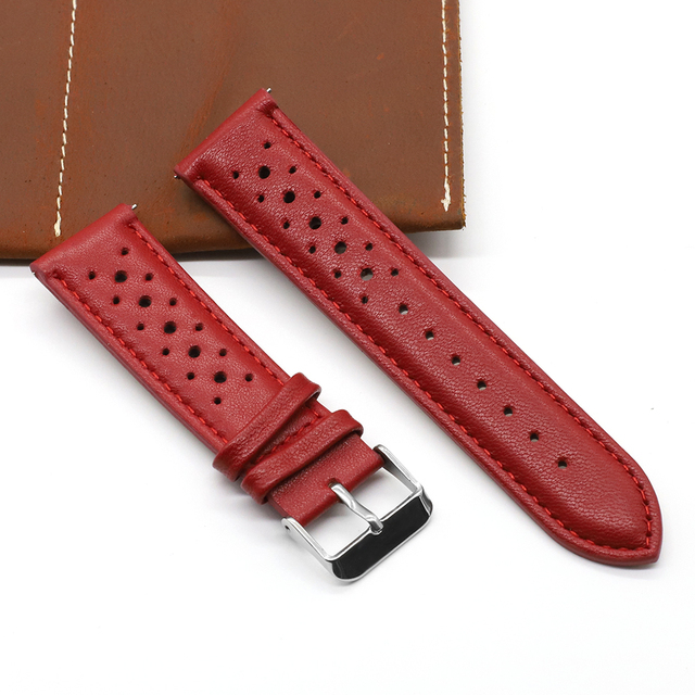 Handmade watch strap 18mm 19mm 20mm 22mm leather strap black brown blue breathable porous watches #C