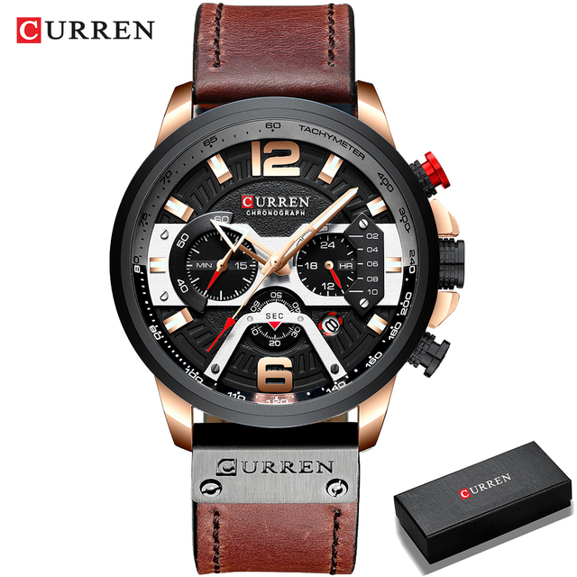 CURREN Men's Fashion Sport Watches Luxury Brand Military Style Leather Wrist Watch Chronograph Fashion