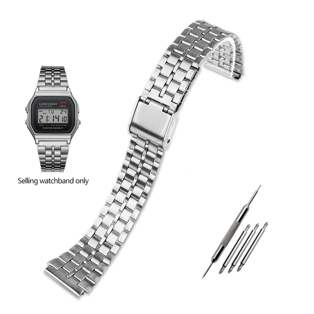 Luxury Steel Watch Band For Casio A158 / A159 / A168 /A169/B650 /AQ230/ 700 Classic Die Small Square Silver 18mm