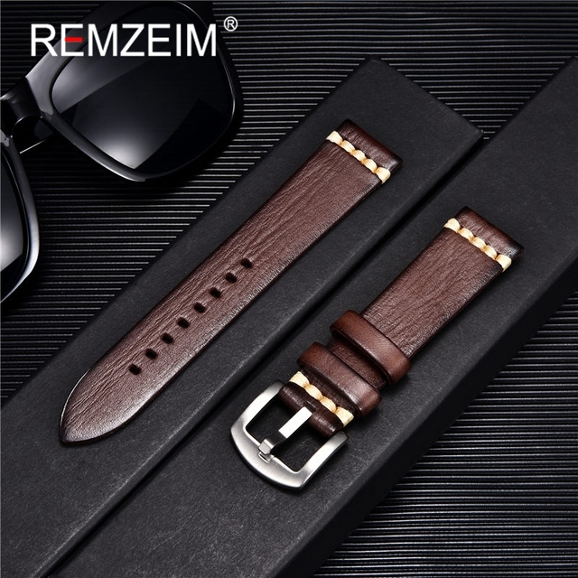 RIMSAM Quality Genuine Leather Watch Strap 18mm 20mm 22mm 24mm Fashion Green Watch Accessories Watchband With Solid Button