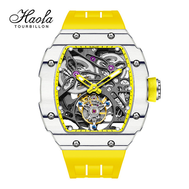 Haofa 1901 Skeleton Automatic Tourbillon Movement Watch for Men Luxury Mechanical Tourbillon Sapphire Mens Carbon Fiber Watch