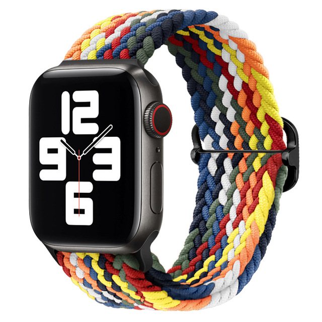 Braided Solo Loop Ring for Apple Watch 44mm 40mm 42mm 38mm Elastic Nylon Fabric Bracelet for iWatch 3 4 5 SE 6 Adjustable Buckle