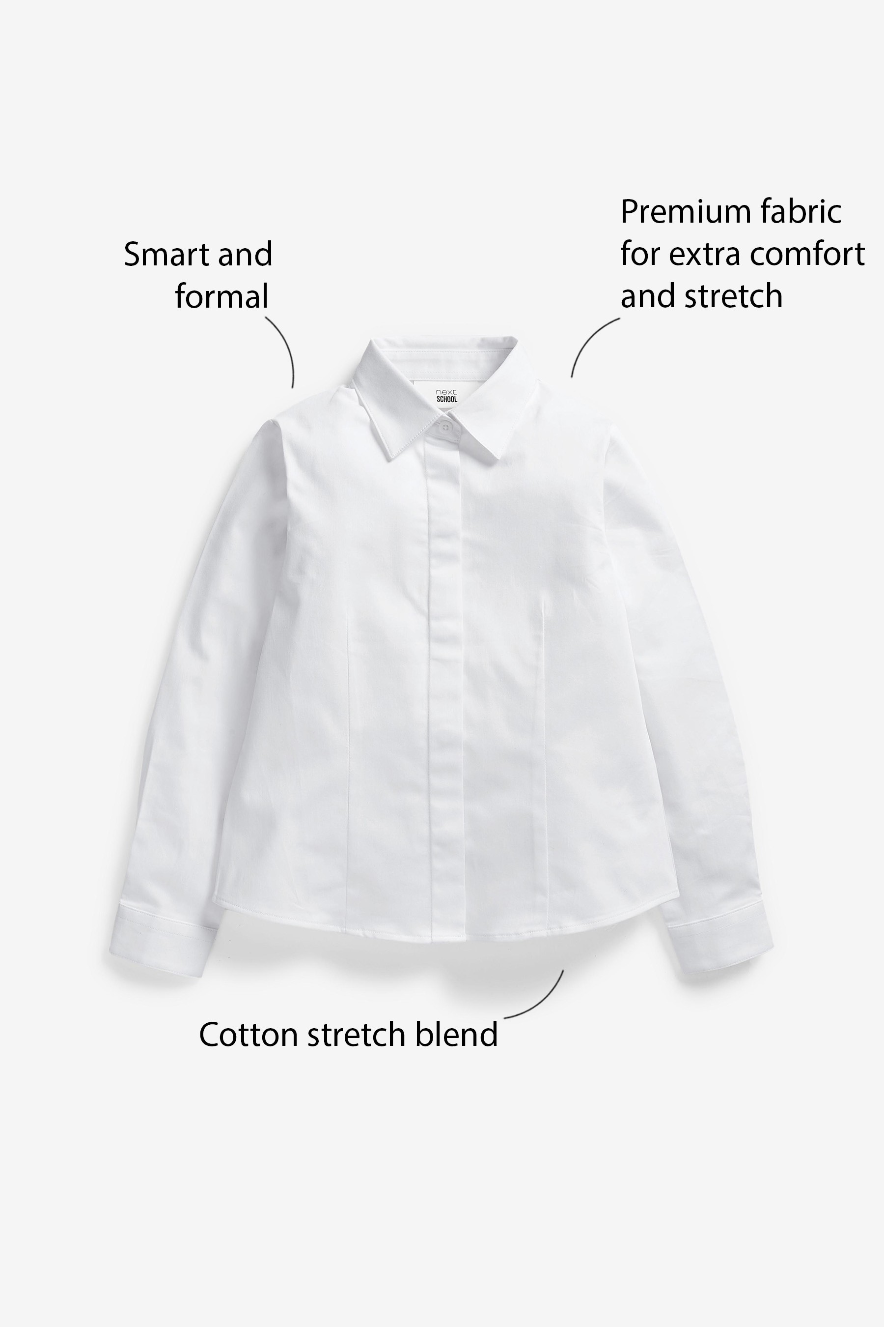 2 Pack Long Sleeve Cotton Stretch Premium School Shirts (3-17yrs)