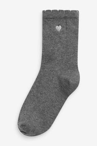 7 Pack Cotton Rich Heart Embroidered Ankle Socks