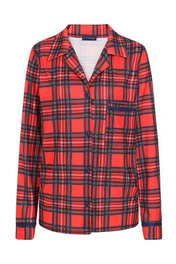 طقم بيجاما جيرسيه حريمي من Hot Squash Red Tartan