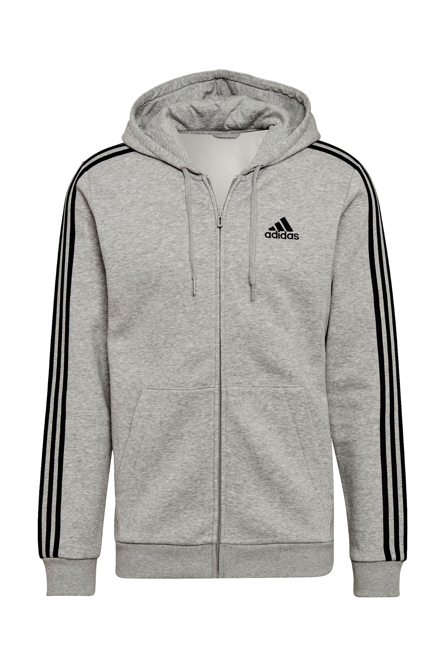 adidias Fleece 3 Stripe Zip Through Hoodie