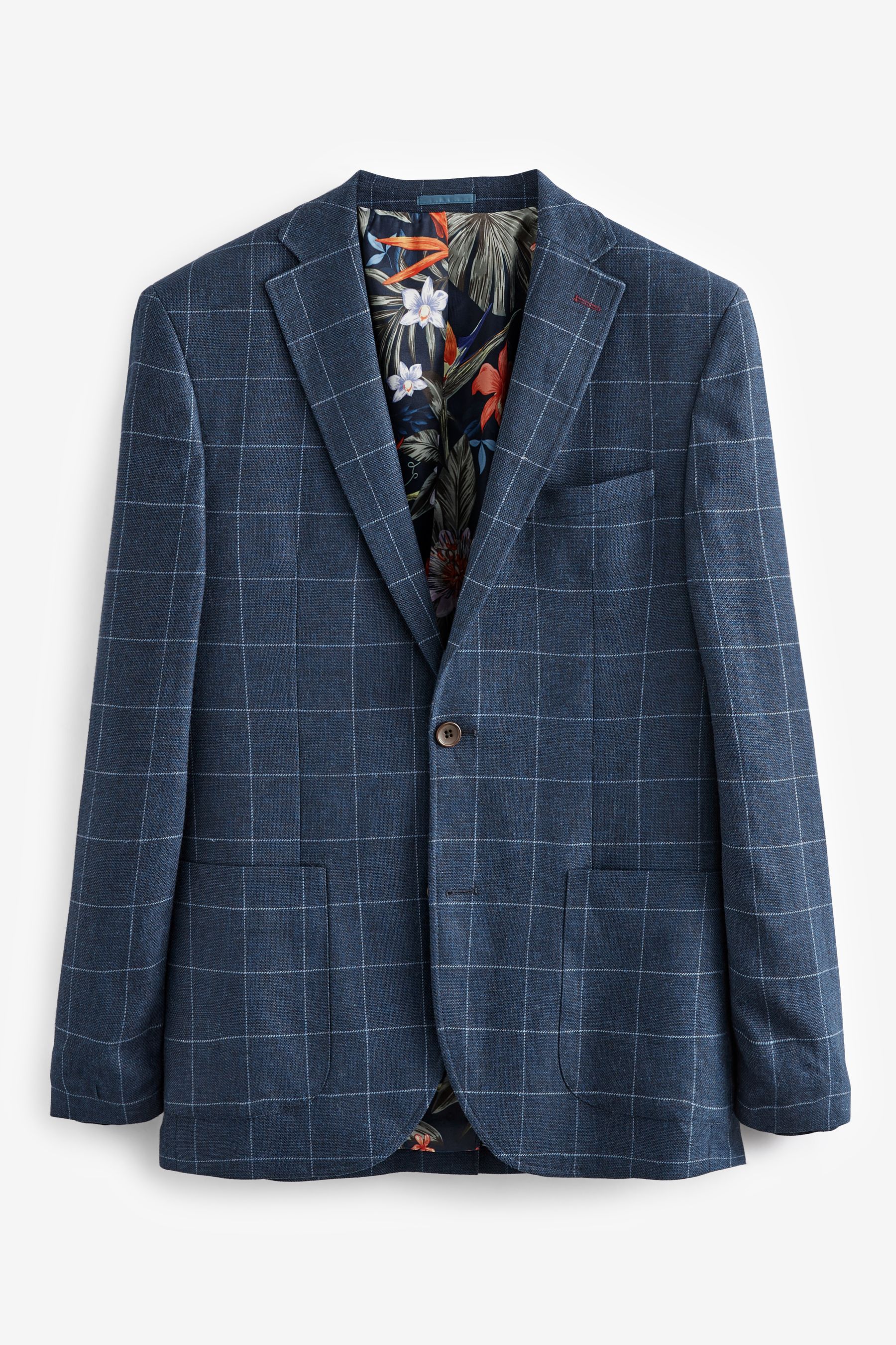 Windowpane Check Linen Blend Blazer