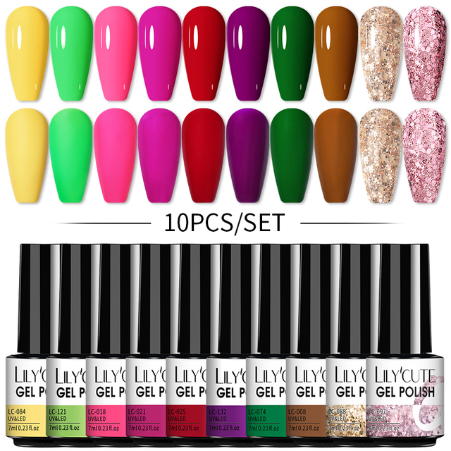 LILYCUTE 20/10/8pcs Set UV Gel Nail Polish Set 7ml Multicolor Semi-Permanent Long Lasting Led Gel Varnish Soak Off Nail Gel