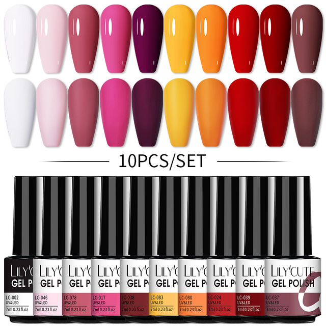 LILYCUTE 10/20/8/2pcs Gel Nail Polish Set Semi Permanent Glitter Hybrid Varnish Base Top Coat Soak Off UV LED Nails Gel