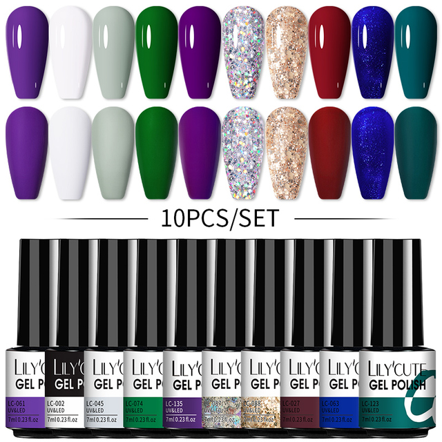 LILYCUTE 20/10/8pcs Set UV Gel Nail Polish Set 7ml Multicolor Semi-Permanent Long Lasting Led Gel Varnish Soak Off Nail Gel